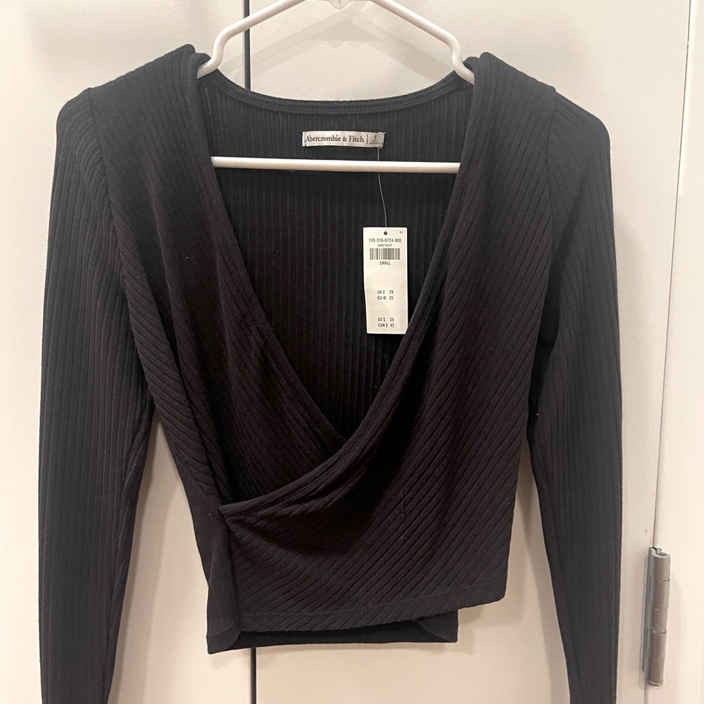 Abercrombie & Fitch Black Ribbed Wrap Top